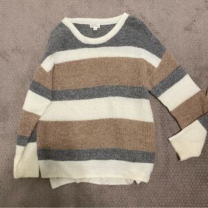 Striped Gray, Brown, and Cream Women's Sweater